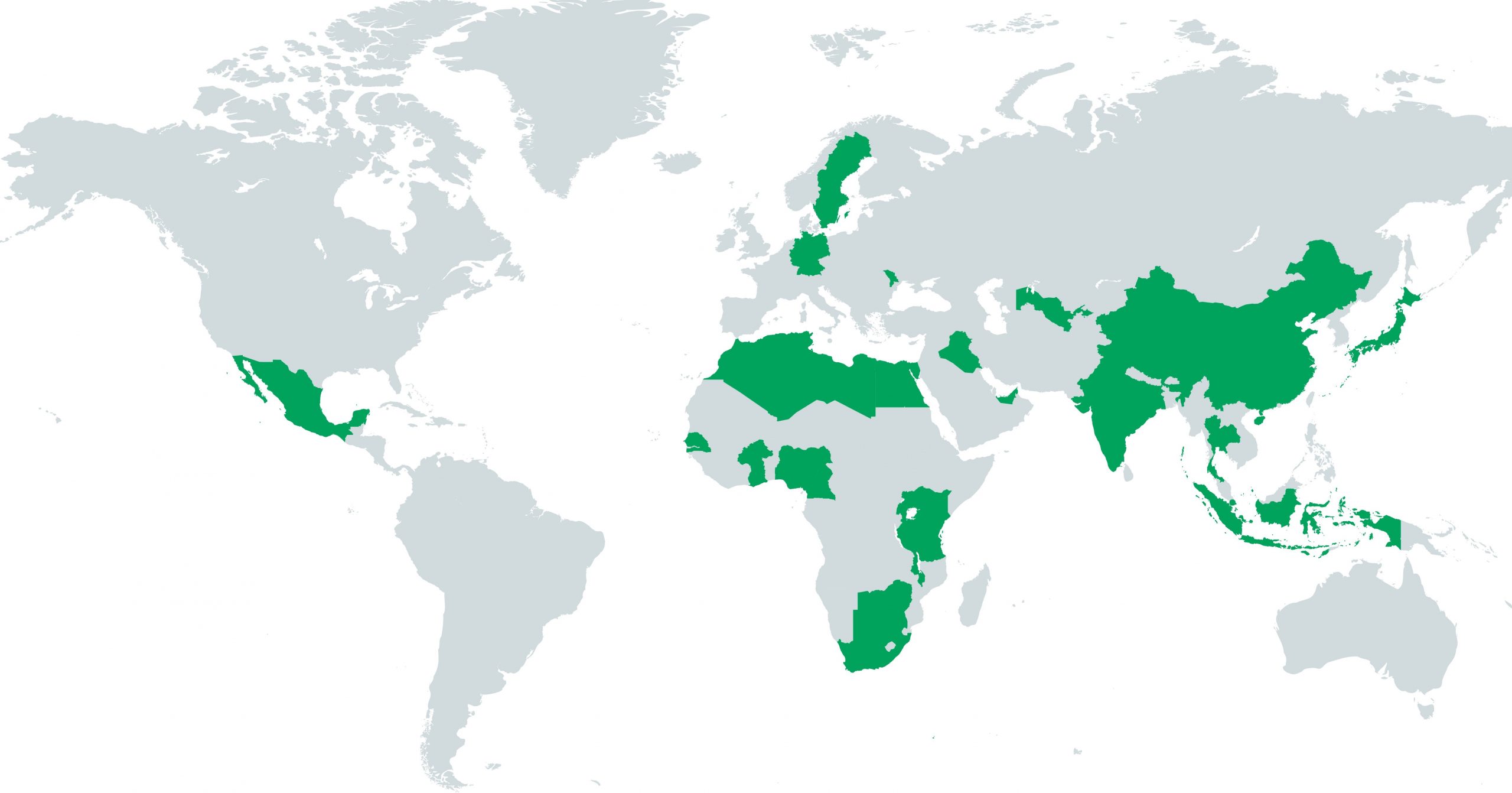 Map of the world highlighting enpacts active regions